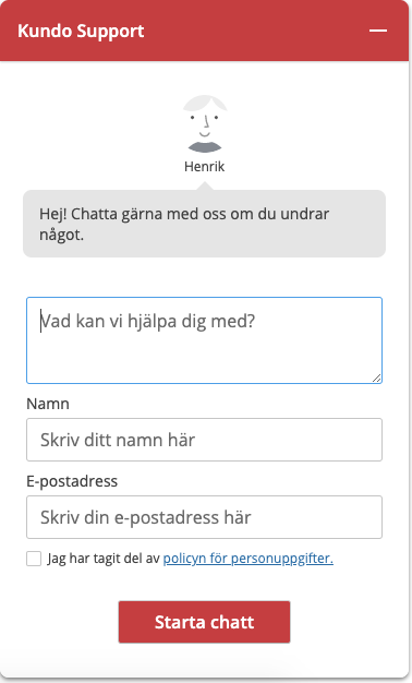 Kundo Chat (Slutanvändare) - Ny ruta för fråga